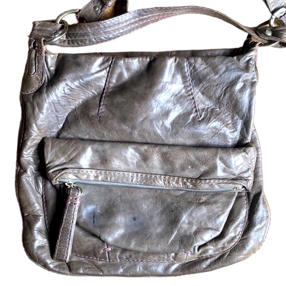 49 square miles Gray messenger bag with purple stitching and detachable strap - Picture 8 of 11